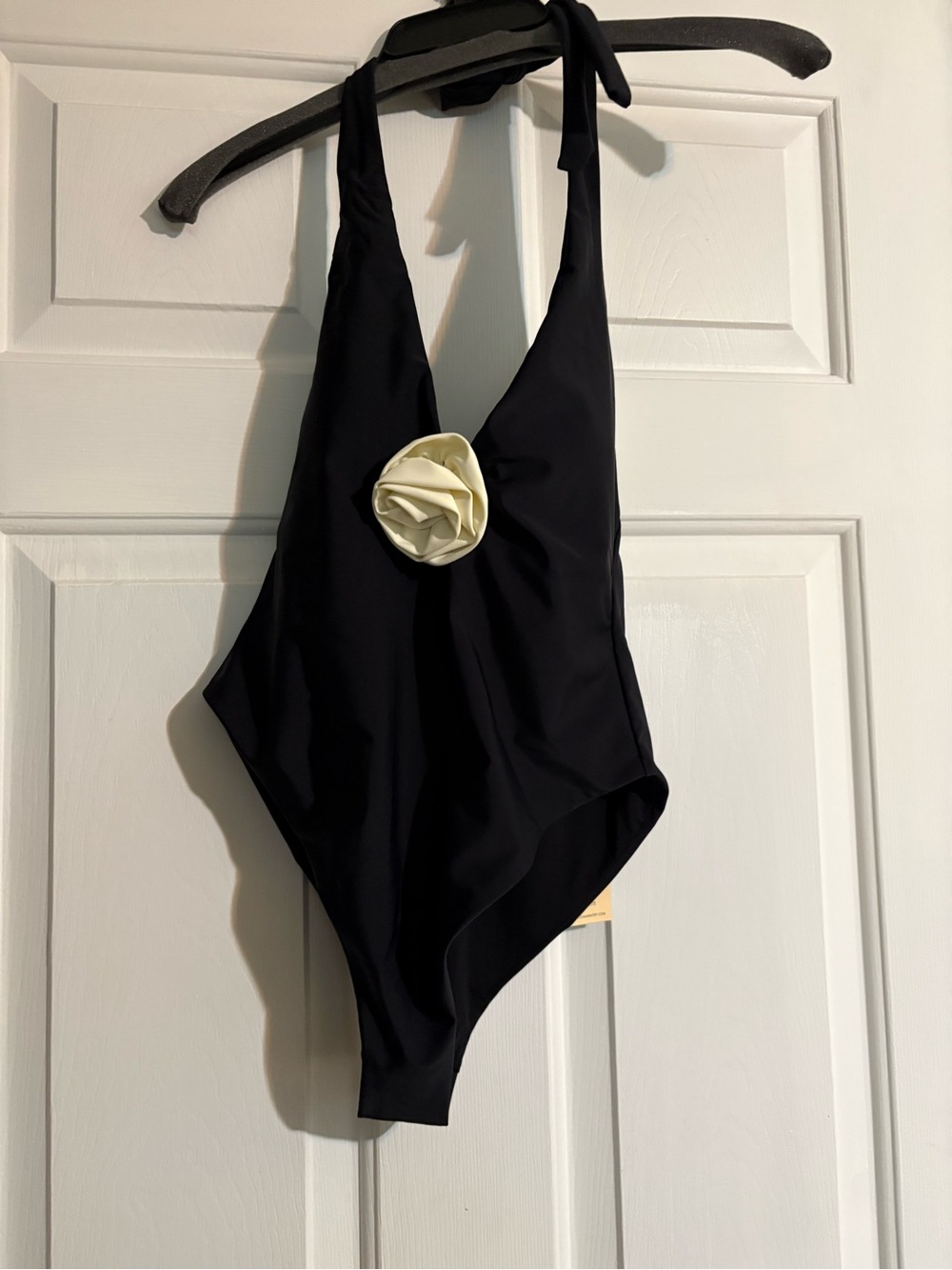 Rebecca Minkoff Black Halter One-Piece Swimsuit with Cream Accent